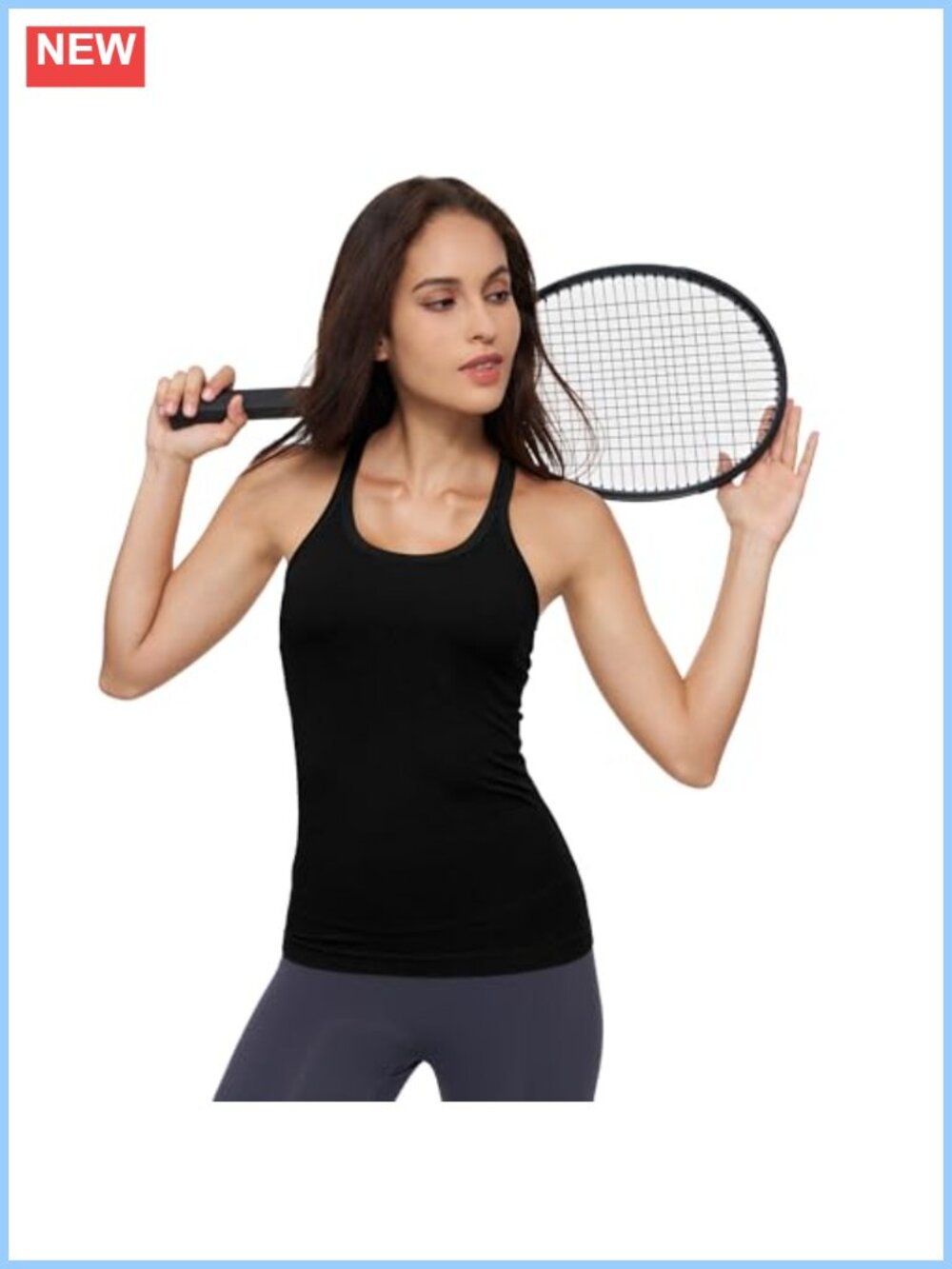 Seamless Ribbed Racerback Tank Top with Built in Bra Padded Workout - Picture 3 of 6